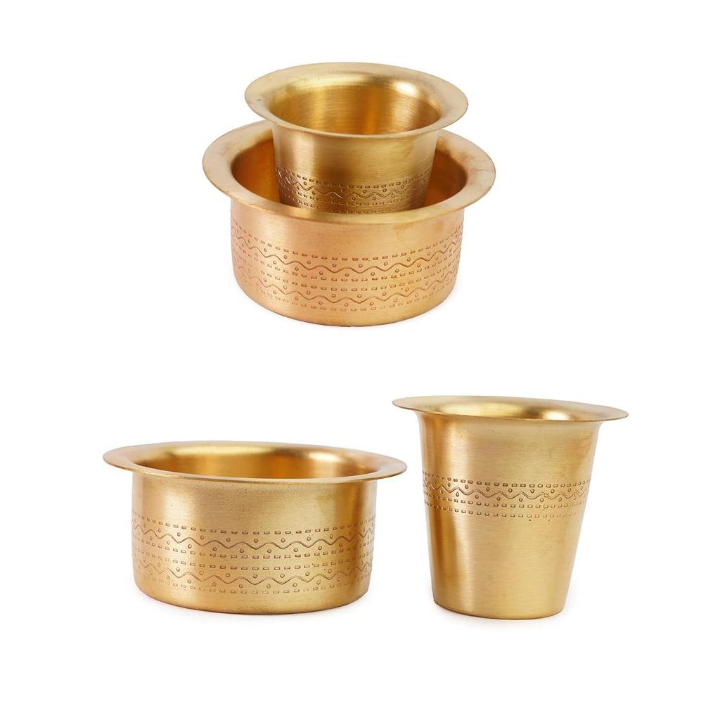 Brass Coffee Cup Dawara/Dabara & Tumbler for Serving Filter Coffee/Tea/Traditional kumbakonam Dabara Set Matt - 150ml (Set of 6)