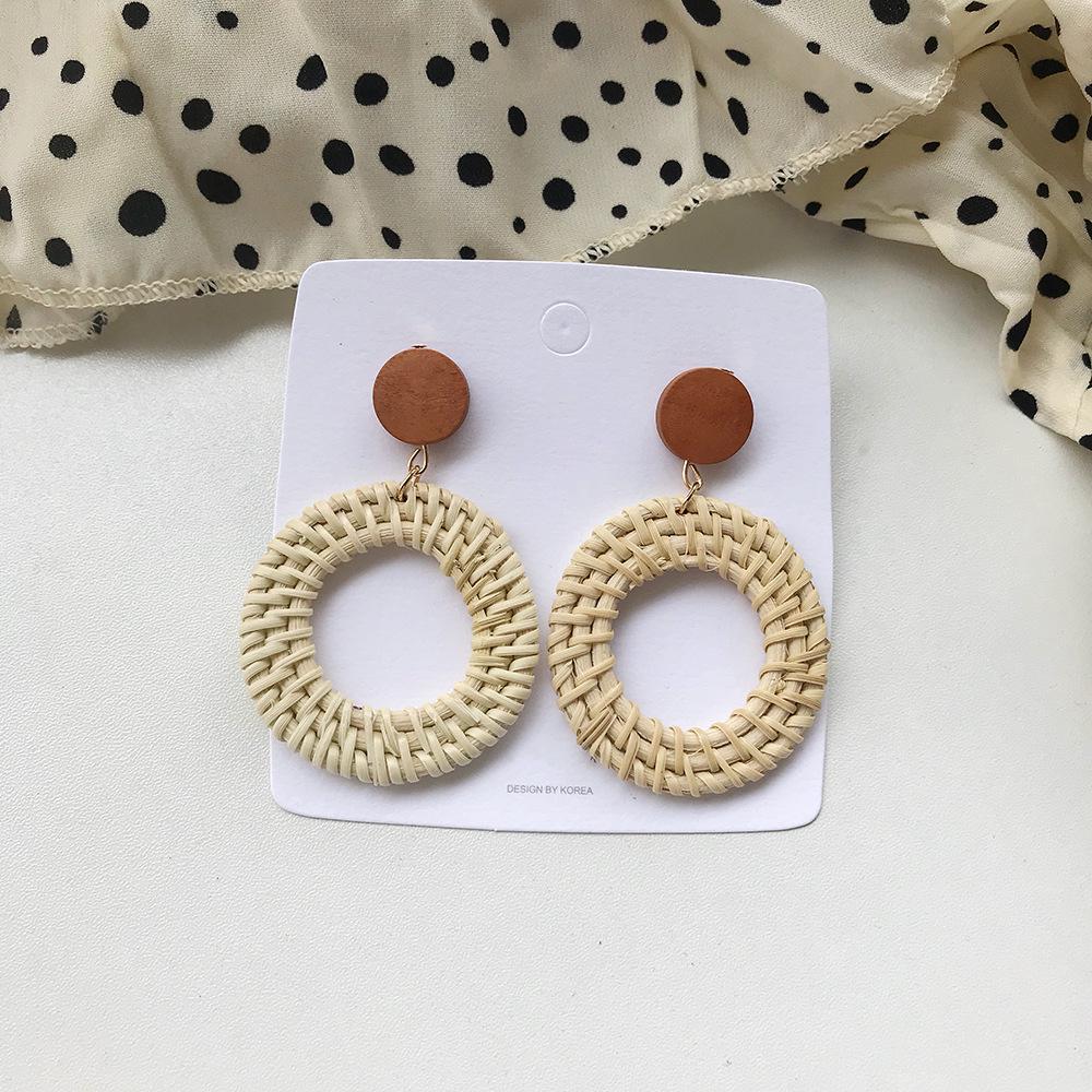 Серьги-подвески из соломы с геометрическим узором из ротанга и бриллиантами для женщин
