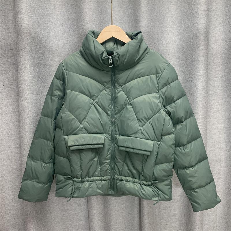 Женская осенне-зимняя куртка на белом утином пуху, стеганая парка с коротким воротником-стойкой и карманом, свободная тонкая однотонная куртка