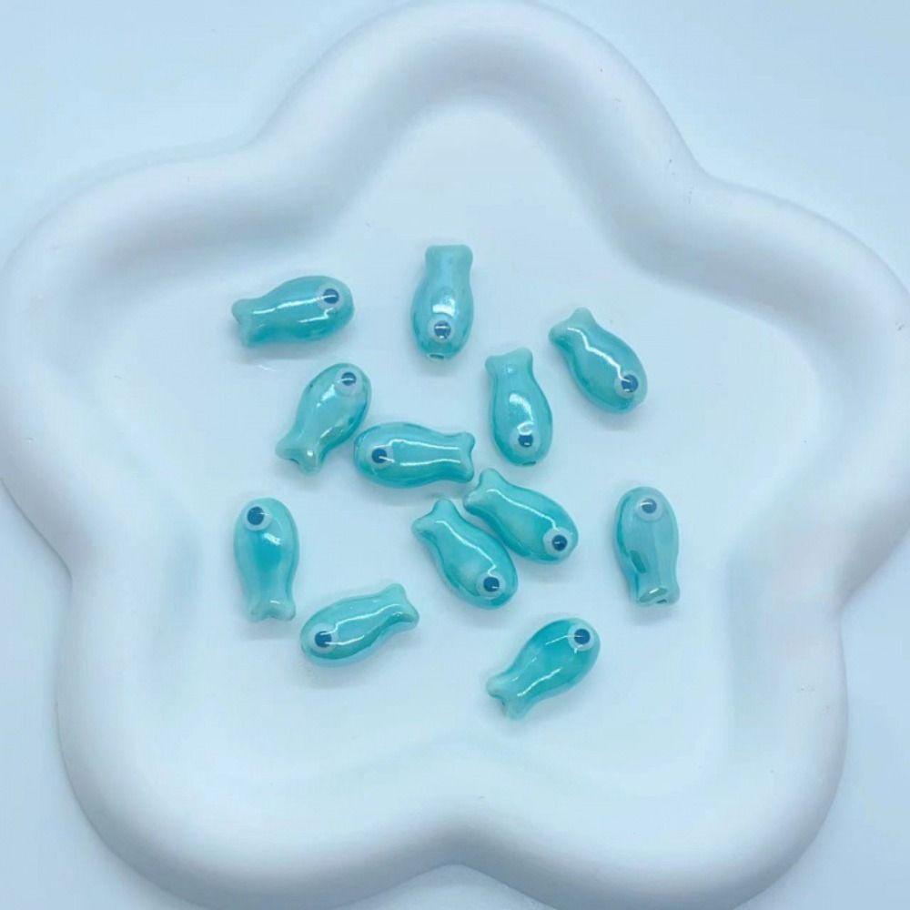 10Pcs Cartoon Design Small Fish Beads Ceramic Jewelry Making Material  Gift