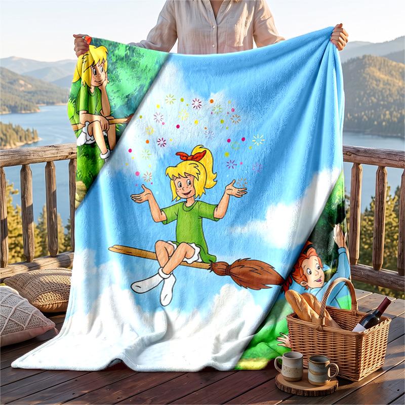 Warm Flannel Blanket Bibi Blocksberg Pattern, Lightweight Comfortable Throw Blanket for Bed Sofa Use