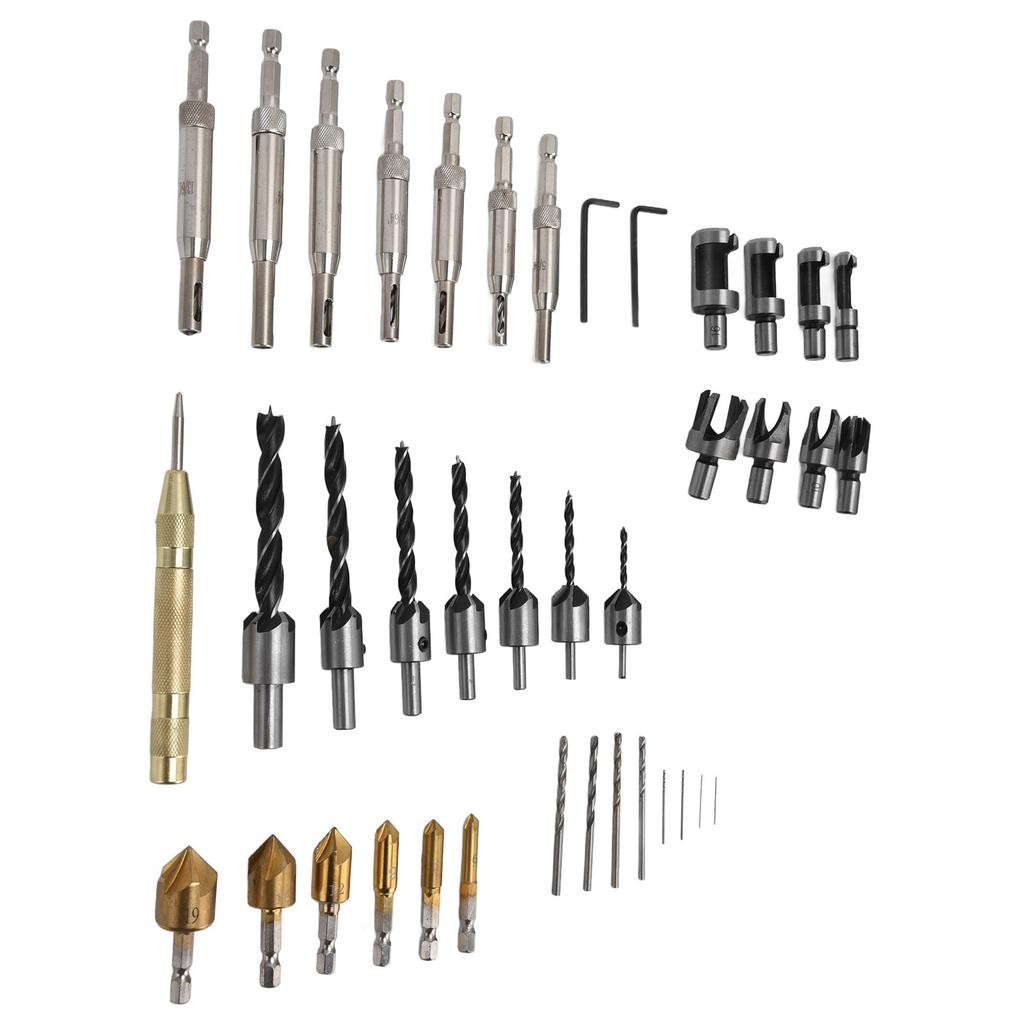 Набор сверл по пробке с шестигранным хвостовиком для снятия фаски с потайной головкой и центральным пробойником