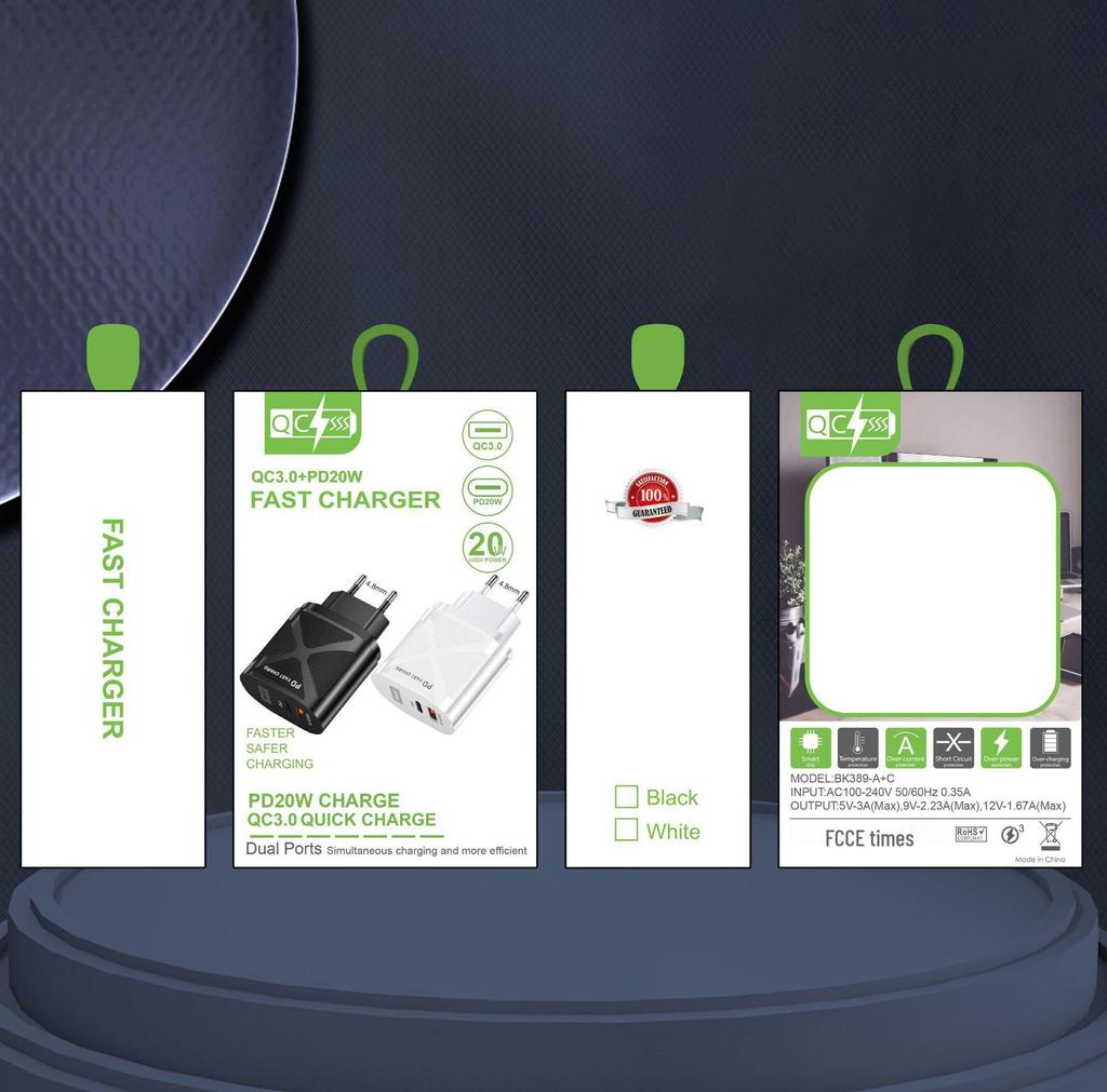 USB-адаптер для путешествий 5В/9В/12В с PD20W и QC3.0 Быстрая зарядка - Стандарт США/ЕС/Великобритании