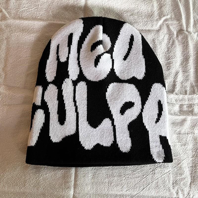 Fashion Versatile Knit Beanie Winter Warm Jacquard Cap Streetwear Letter Cold Hat