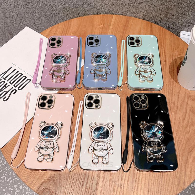 Силиконовый чехол с покрытием Astronaut Holder для iPhone 14 13 11 12 Pro Xs Max Mini Xr X 6 7 8 Plus 14pro 13mini Lanyard Cover Se 2022