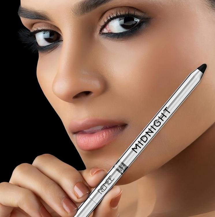 RENEE Карандаш для глаз Midnight Kohl Стойкий к смазыванию и водостойкий Каял Витамин Е, Оливковое масло и Касторовое масло - Матовый финиш Стойкость 24 часа, 1,5 г