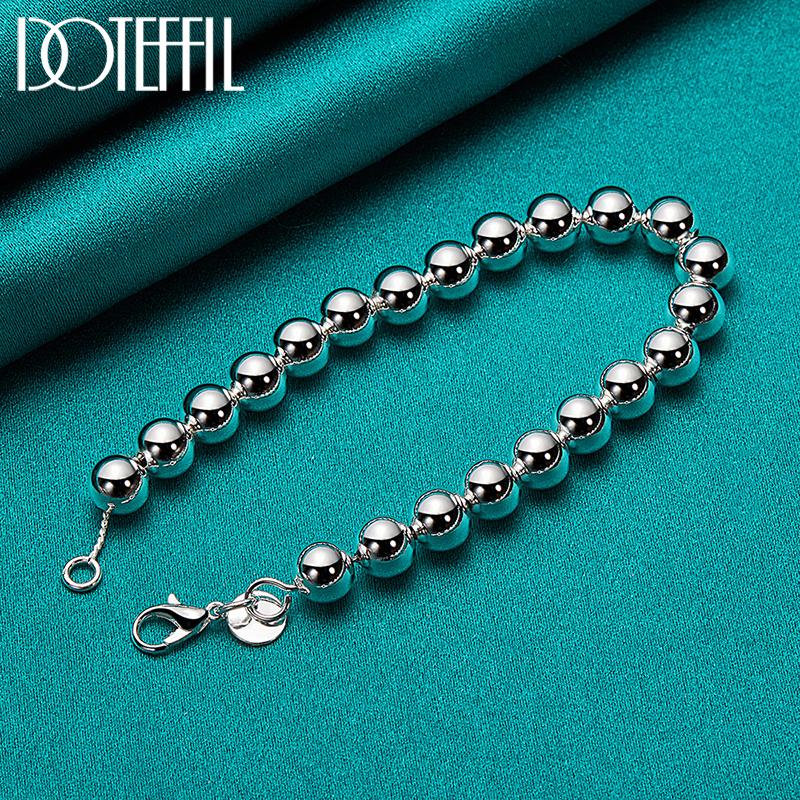 Браслет-цепочка из стерлингового серебра 925 пробы с бусинами диаметром 8 мм