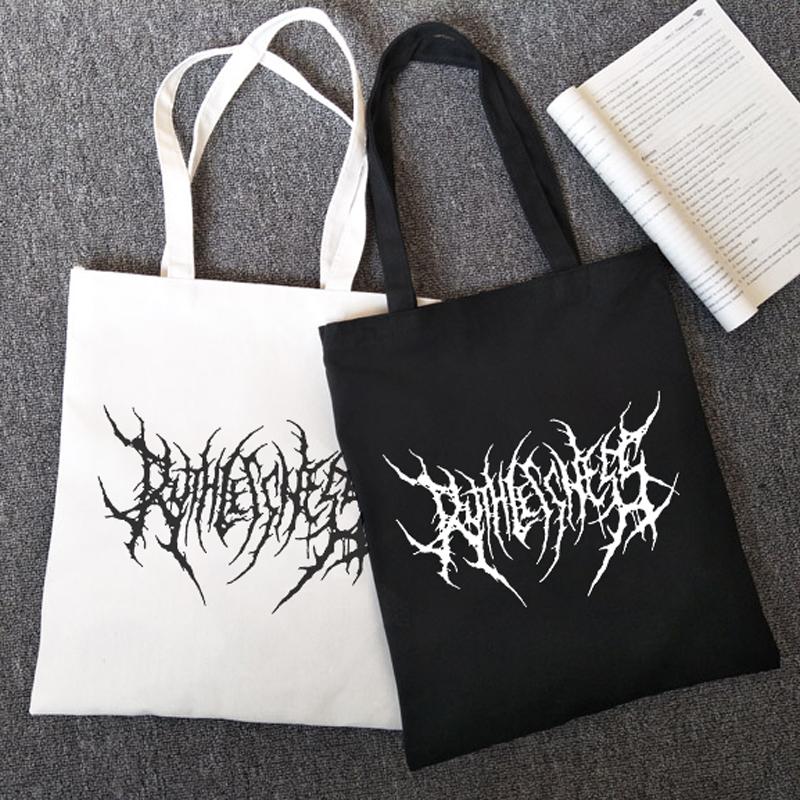 Готическая женская холщовая сумка с героями мультфильмов и буквами Harajuku, повседневная темная сумка-шоппер в стиле панк, новая забавная женская сумка на плечо в стиле хип-хоп