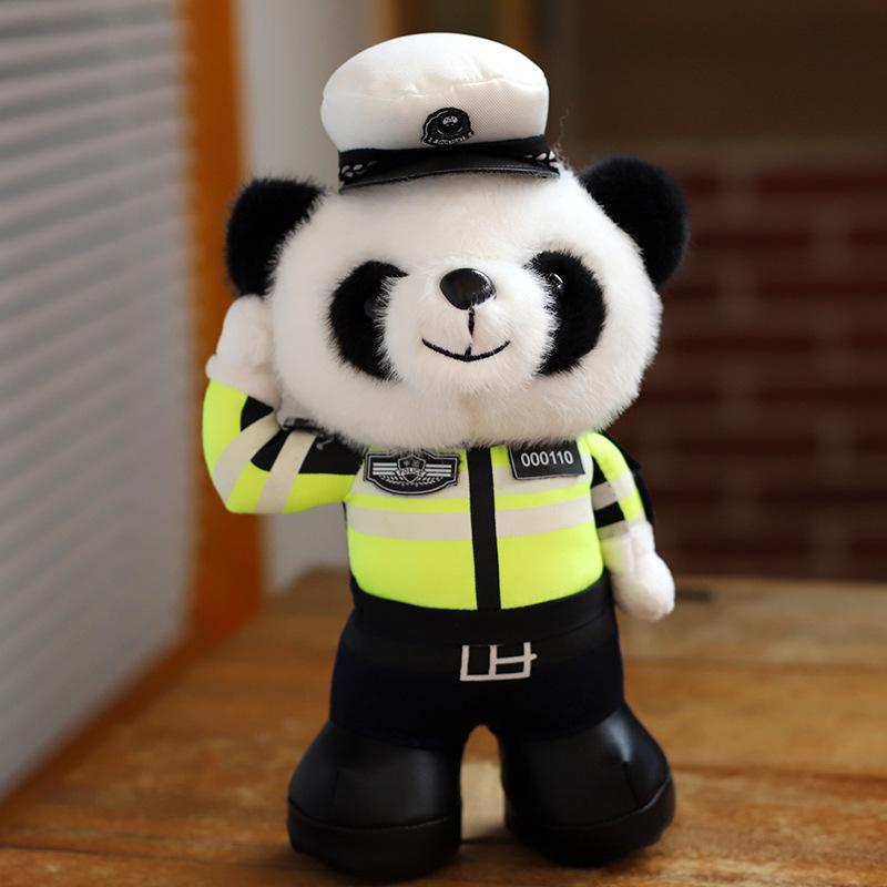 Salute Police Bear Doll Teddy Bear Traffic Police Plush Toy SWAT Panda Doll Public Security Riding Doll