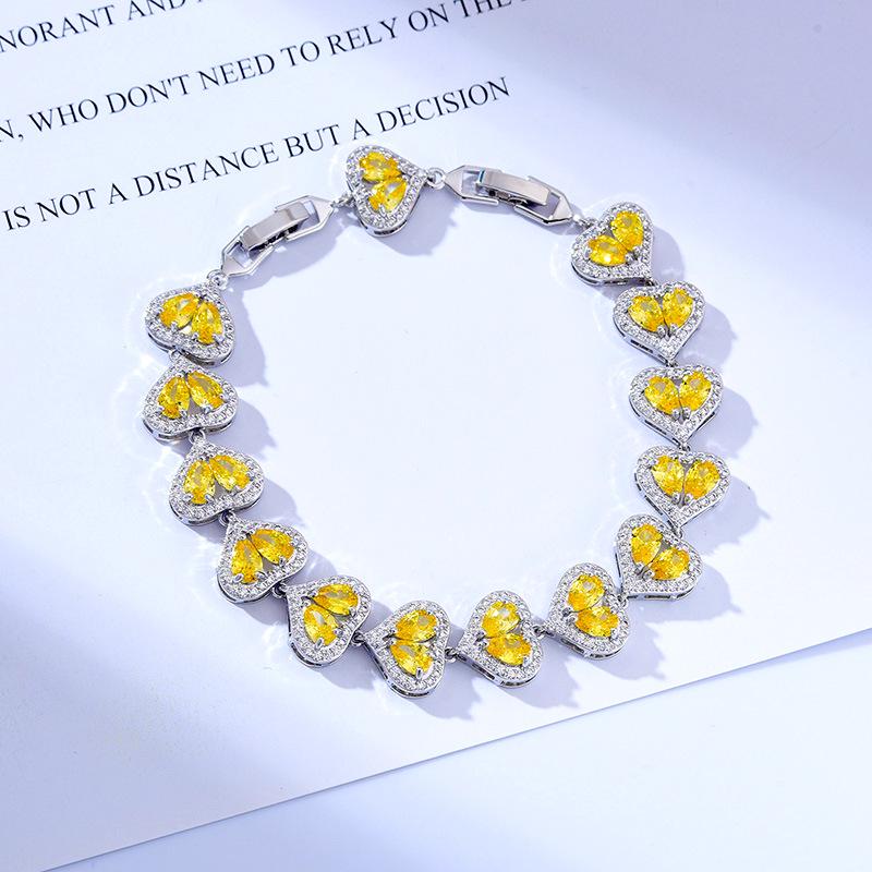 Браслет European & American Love Water Drop из циркония, платиновое покрытие из меди, 17,5 см с удлинительной пряжкой, вставки из цветных камней