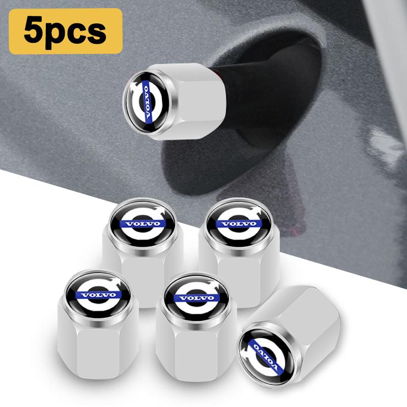 5PCS Aluminum Alloy Car Wheel Tire Valve Caps Dustproof Stem Cover for Volvo Rdesign XC60 XC90 XC40 V50 V60 EX30 S60 C30 V70 AWD