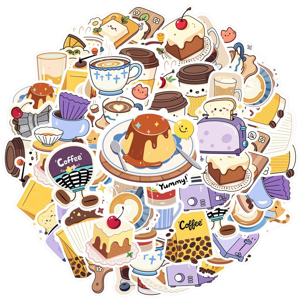 35pcs Playful Bakery Stickers Cute Coffee DIY Stickers Coffee Stickers For DIY Phone Laptop Scrapbook Bike Guitar DIY Suitcase