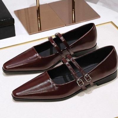 Туфли Мэри Джейн с острым носком, модные туфли с мелкой пряжкой, женские повседневные туфли на низком каблуке из кожи