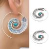 1 пара сережек-кольца, винтажные серьги в стиле бохо, искусственная бирюза, геометрические круглые украшения, резные женские спиральные
