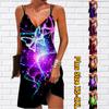 Women's Fashion Sexy 3D Two Glowing Butterflies Print Strapless Dress Loose V-neck Camisole Dress