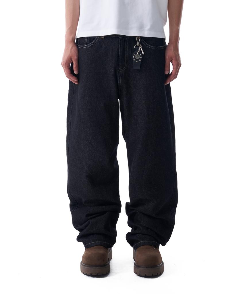 AAKAM Waist Contrast Denim Pants (Black)