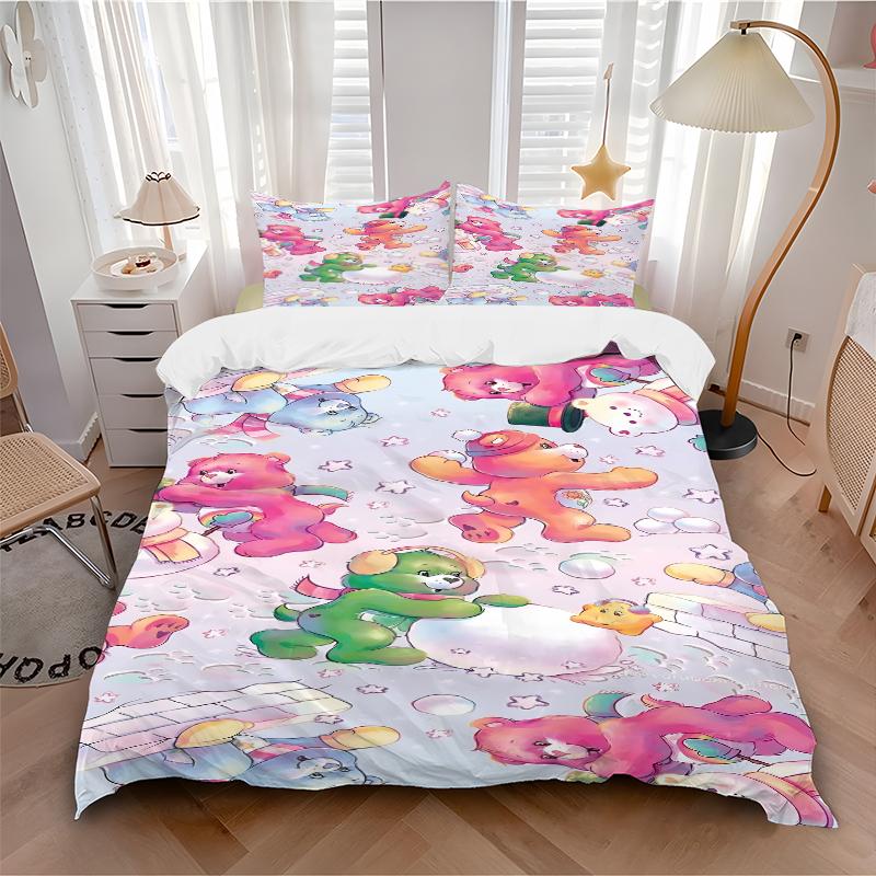 3Pcs Bear Friends Winter Scene Bedding Set Quilt Cover Pillowcase Home Christmas Xmas Halloween Gift 1 Duvet Cover 2 Pillowcase S921121