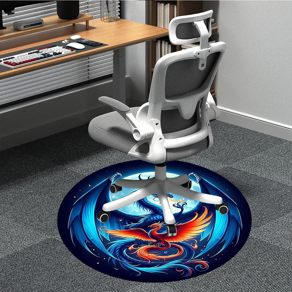 1pc Dragon Phoenix Office Round Area Rug, Under Office Chairs Bedroom Living Room Home Decor, Room Deco, Available in Various Sizes