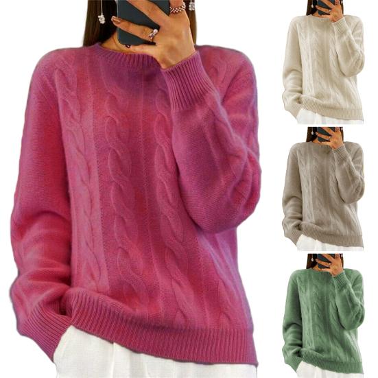 Yousheng Женский свитер с круглым вырезом и длинным рукавом, с перекрученной текстурой, трикотажные топы, однотонные, свободные, ретро-пуловеры