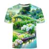 2024 Summer New Spring/Summer Landscape Series 3D Digital Printed T-shirt for Casual and Comfortable Men and Women Round Neck T-shirt