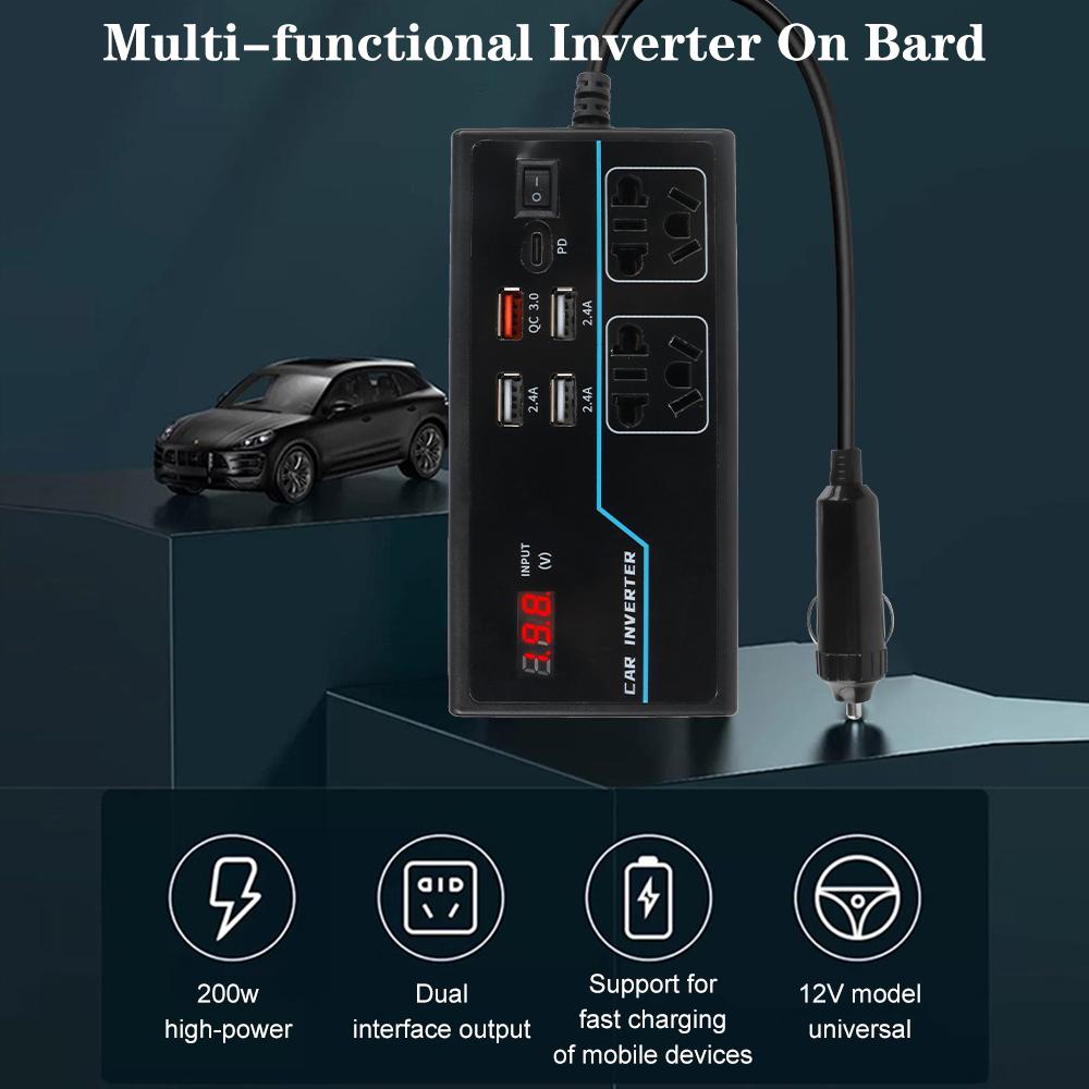 200 Вт 8 портов розеток USB/PD/Type-C зарядные устройства автомобильный инвертор адаптер питания DC 12 В/24 В в AC 110 В/220 В преобразователь защита от перегрузки
