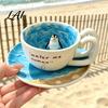 Collectible Ceramic Cup for Kids Cute Mug with 3D Seal/Penguin Figurine Inside Blue Ocean Personalized Keepsake Christmas Themed Coffee Cup