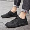 Fashion Leather Men Casual Shoes Lace Up Handmade Sewing Breathable Man Board Shoes Breathable Soft Working Shoes Men Sneakers