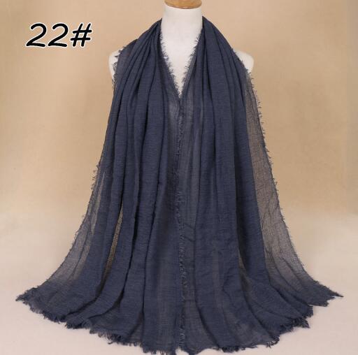 New Ethnic Oversize Muslim Crinkle Hijab Head Scarf Women Solid Bubble Cotton Shawls And Wraps Soft Big Linen Foulard Femme