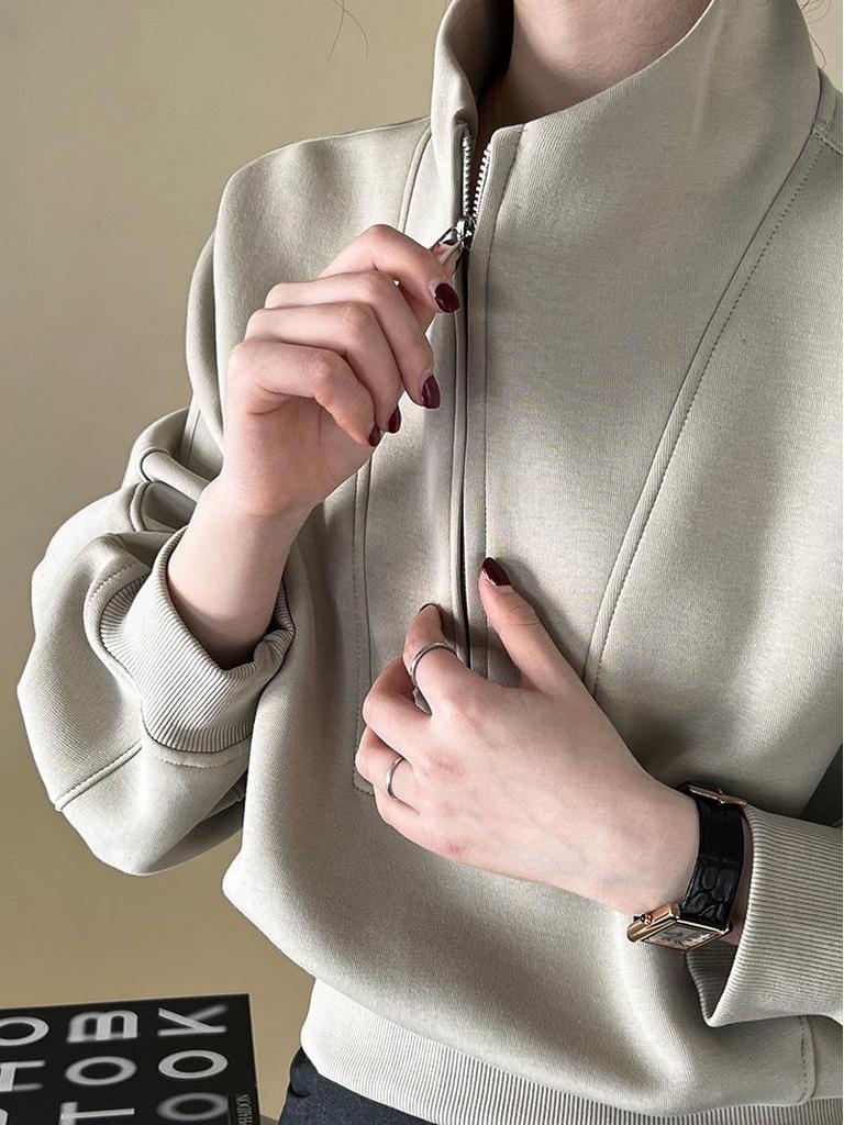 Женская толстовка Luxi High-End Half-Zip – весна 2024 года, корейский повседневный спортивный топ с высокой талией