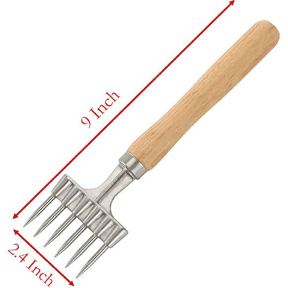 Ice Pick with Wooden Handle, 9 Inch x 2.4 Inch 6 Fork Silver Stainless Steel Ice Crusher for Ice Breaking at Home and Bar (6 Fork)
