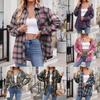 Женская рубашка на пуговицах Свободная с длинным рукавом Легкая фланелевая клетчатая рубашка Удлиненная куртка Пальто Модная женская одежда