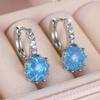 Elegant Female Round Fire Opal Silver Color Hoop Earrings Wedding Jewelry