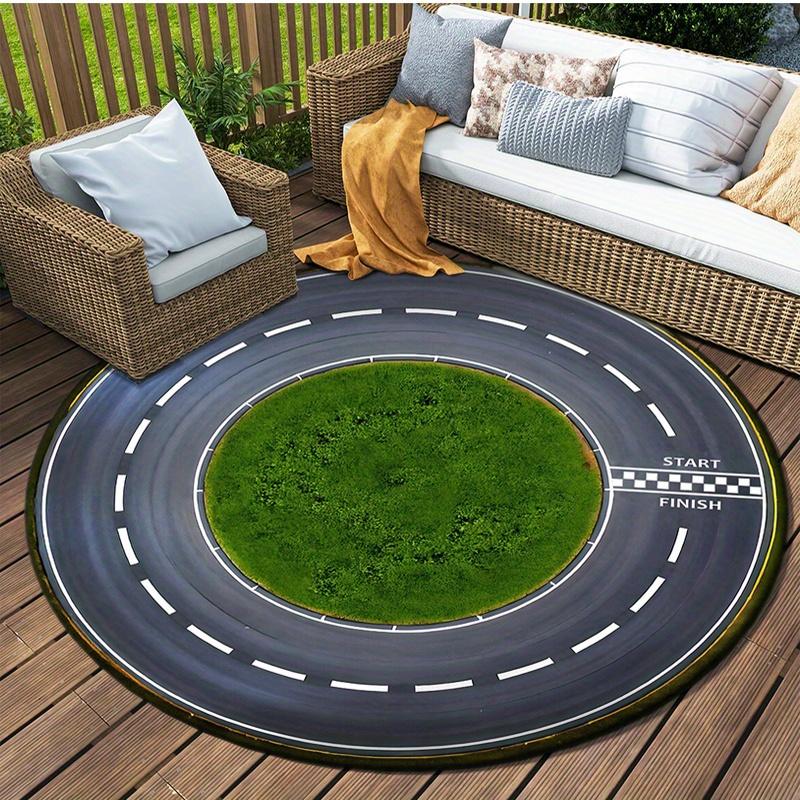 Vintage Racetrack Round Rug Start Finish Line Print NonSlip Floor Mat for Room Patio Outdoor Home Decor