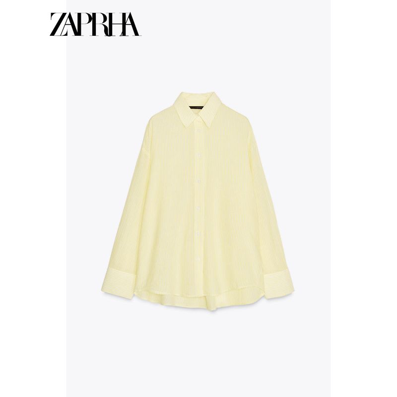 Zaprha 2025 Summer New Arrival Super Nice Loose Cotton Stripes Loose Lapels Shirt for Women 7521078
