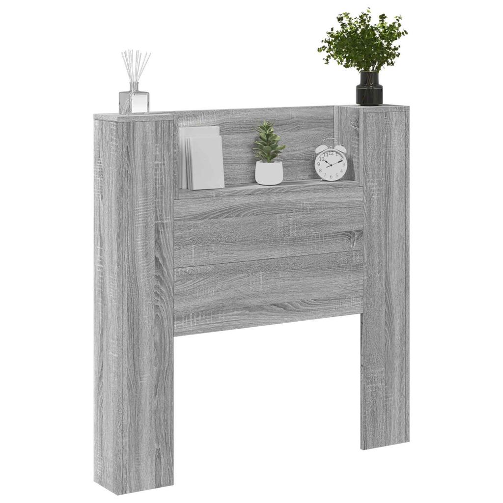Storage Headboard with LED Lighting Gray Sonoma Wood Based Material