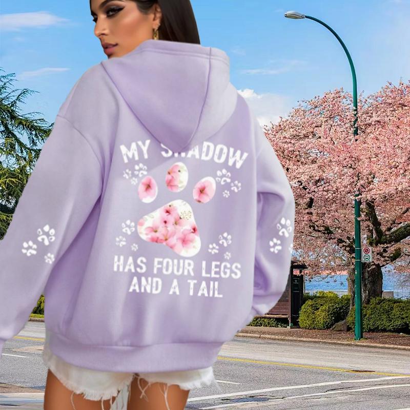 Женские свободные толстовки с капюшоном и принтом «Собачий коготь» с цветком вишни, блузки, толстовки, повседневные свитера с длинным рукавом