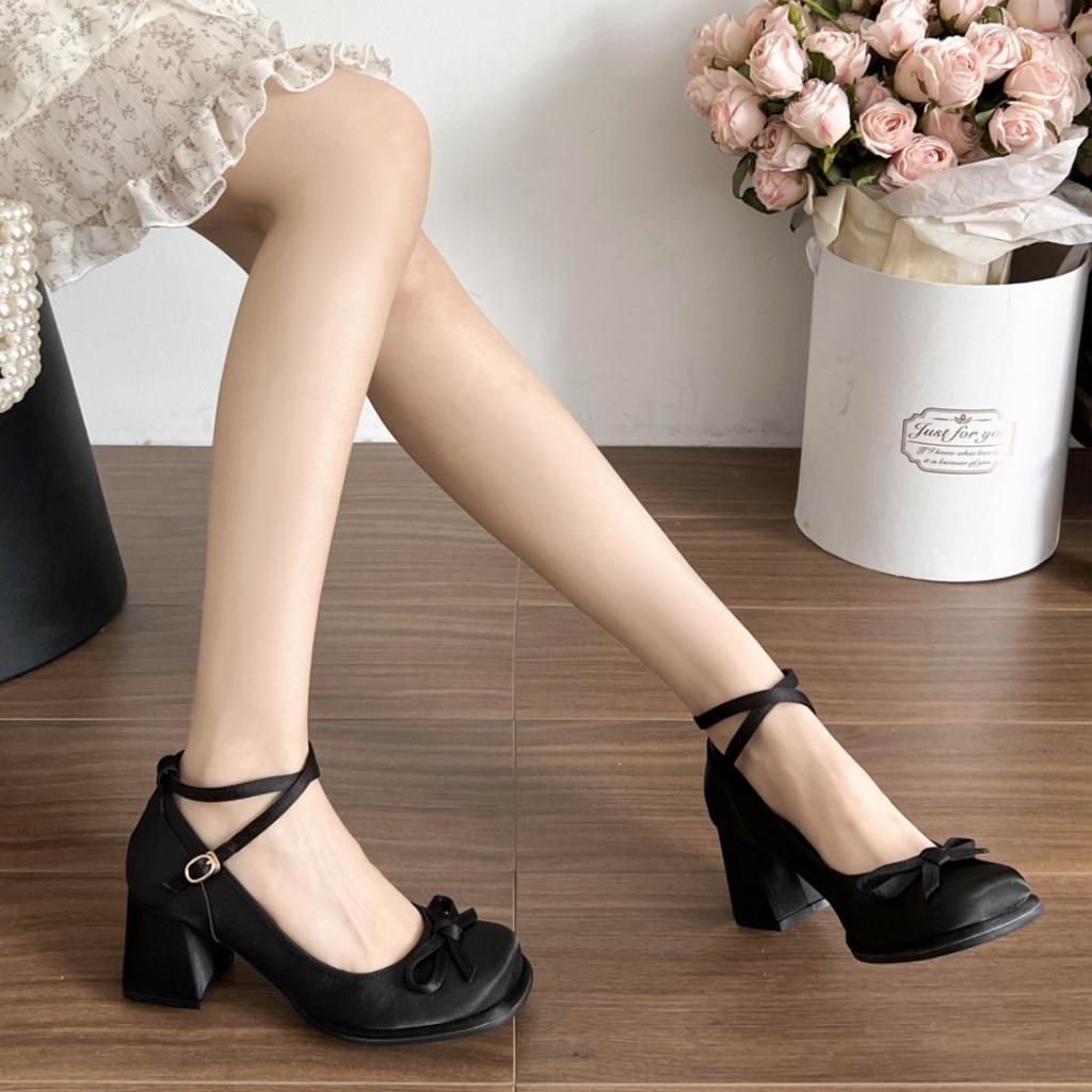 Black French Heightening Light Mouth Thick Heel Single Shoes Women's 2025 New Spring and Autumn Skirt Retro Mary Jane High Heels