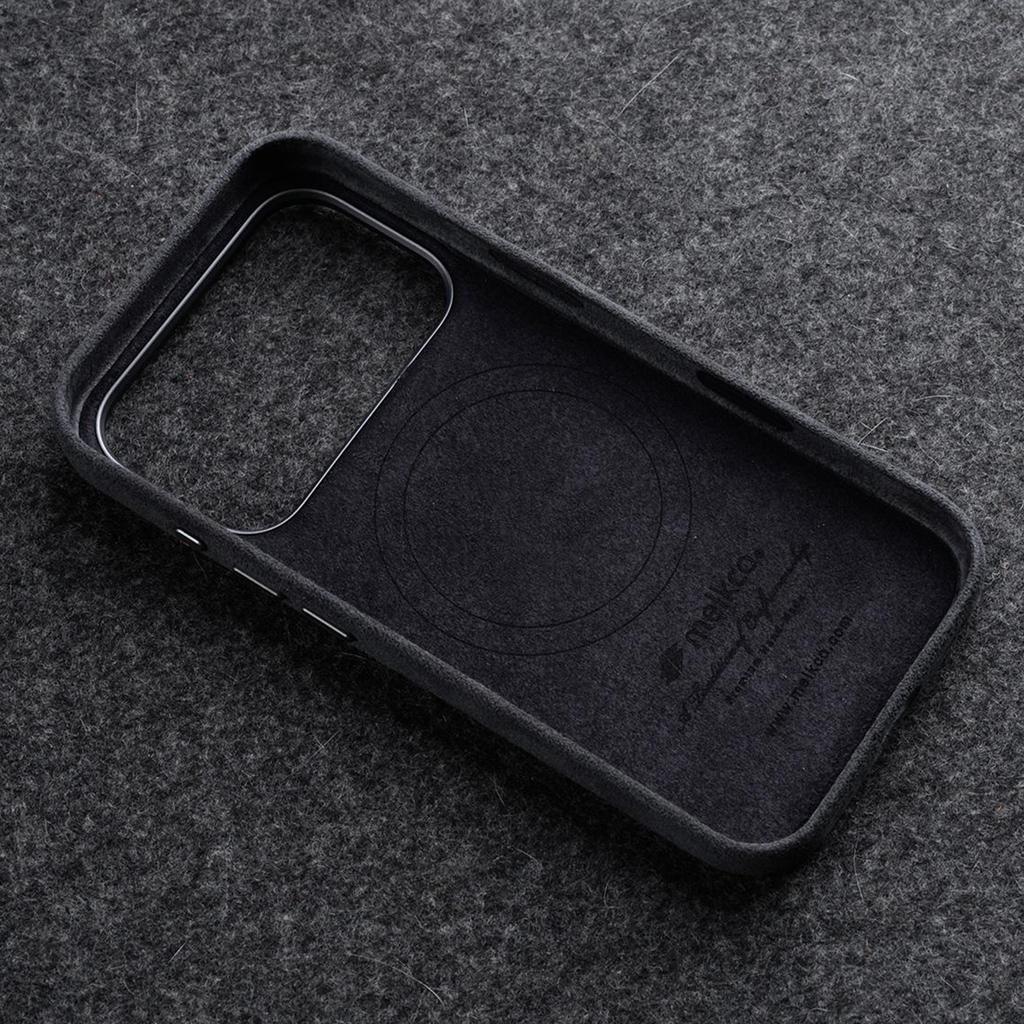 MELKCO For iPhone 17 Pro Case Compatible with MagSafe Alcantara Leather + PC Phone Cover with Metal Keys / AI Button