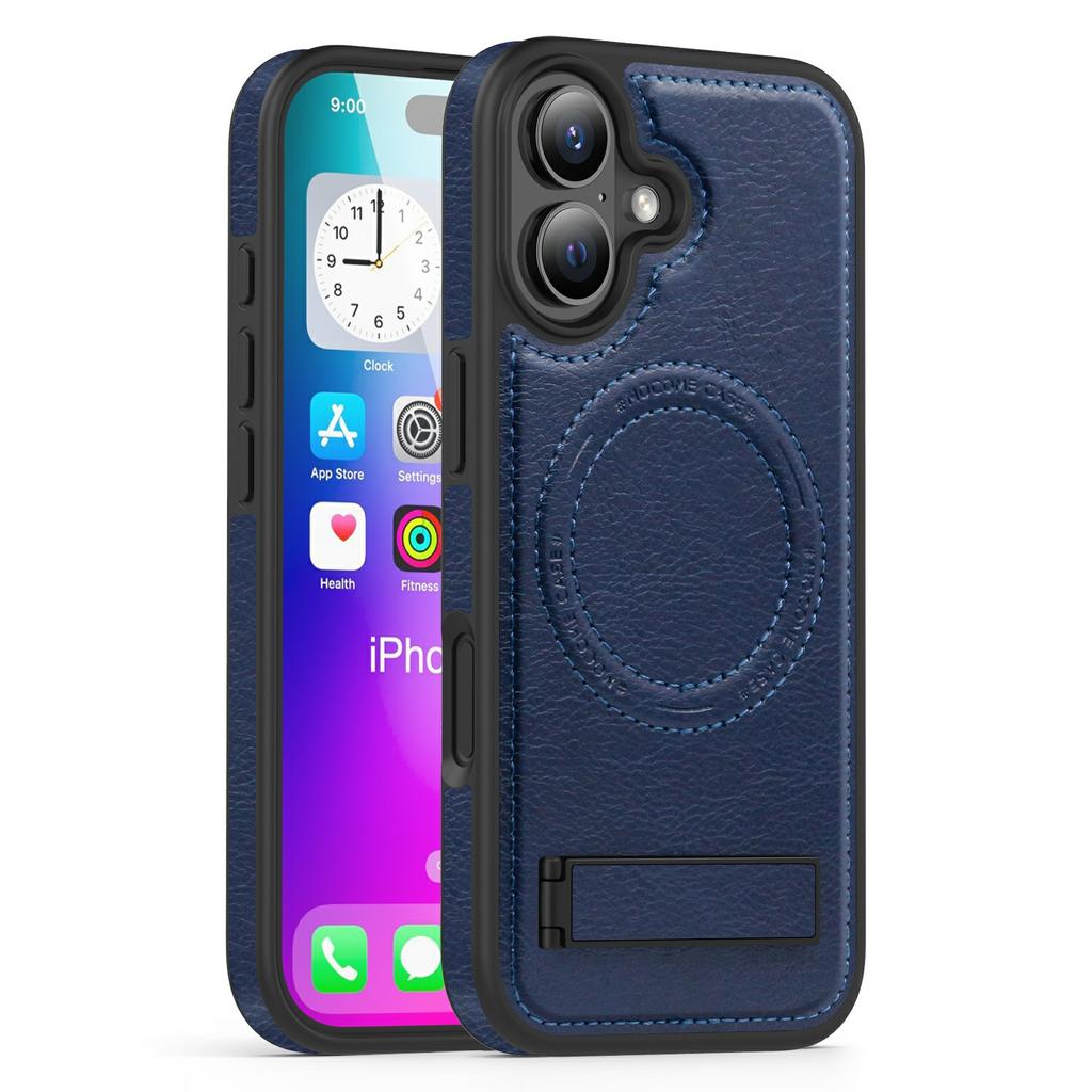 For iPhone 17 Case Compatible with MagSafe Kickstand Leather Phone Back Cover