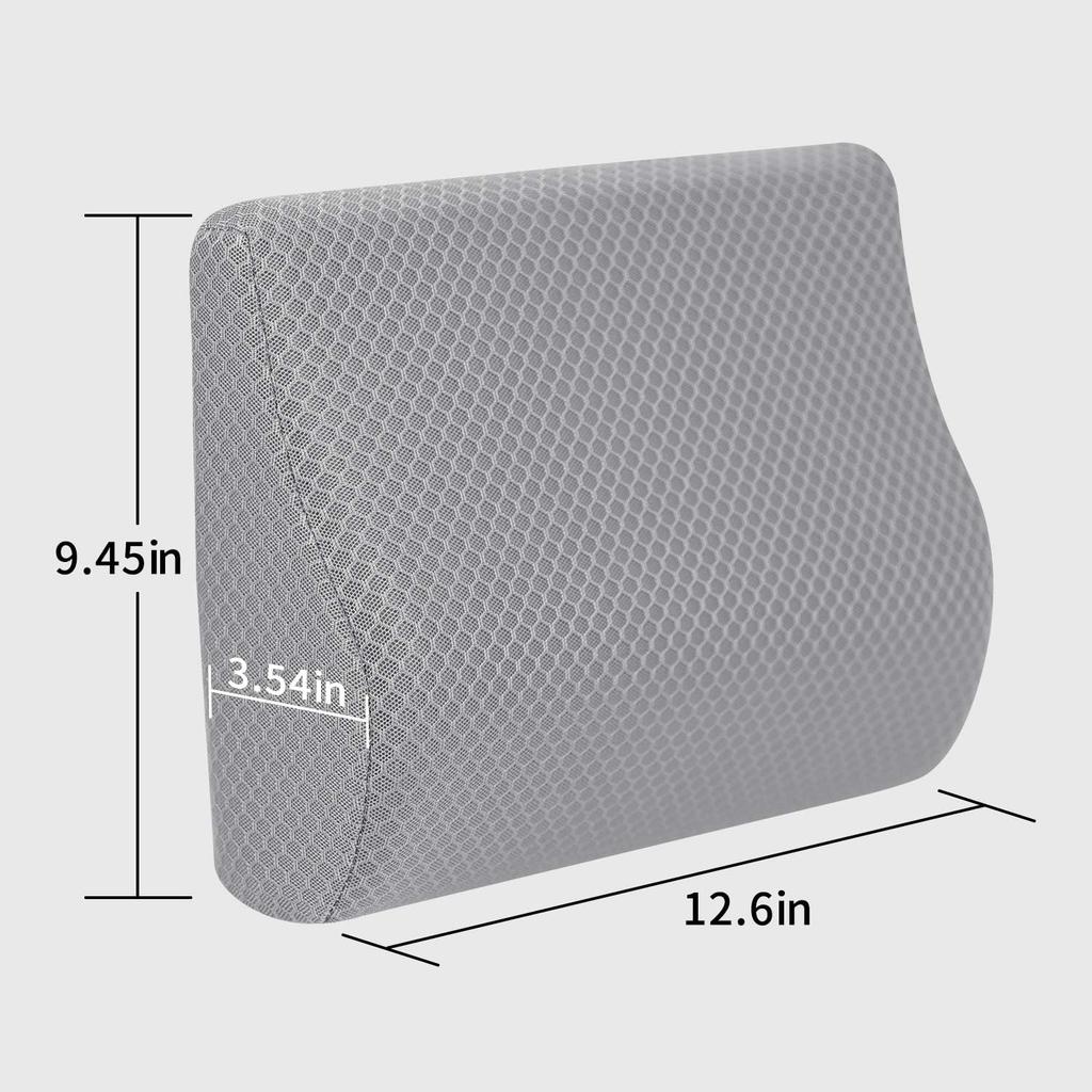 Memory Foam Lumbar Support Pillow For Car - Lower Back Support Cushion For Driving, Back Pain Relief For Car Seat, Office Chair, Wheelchair (Gray)