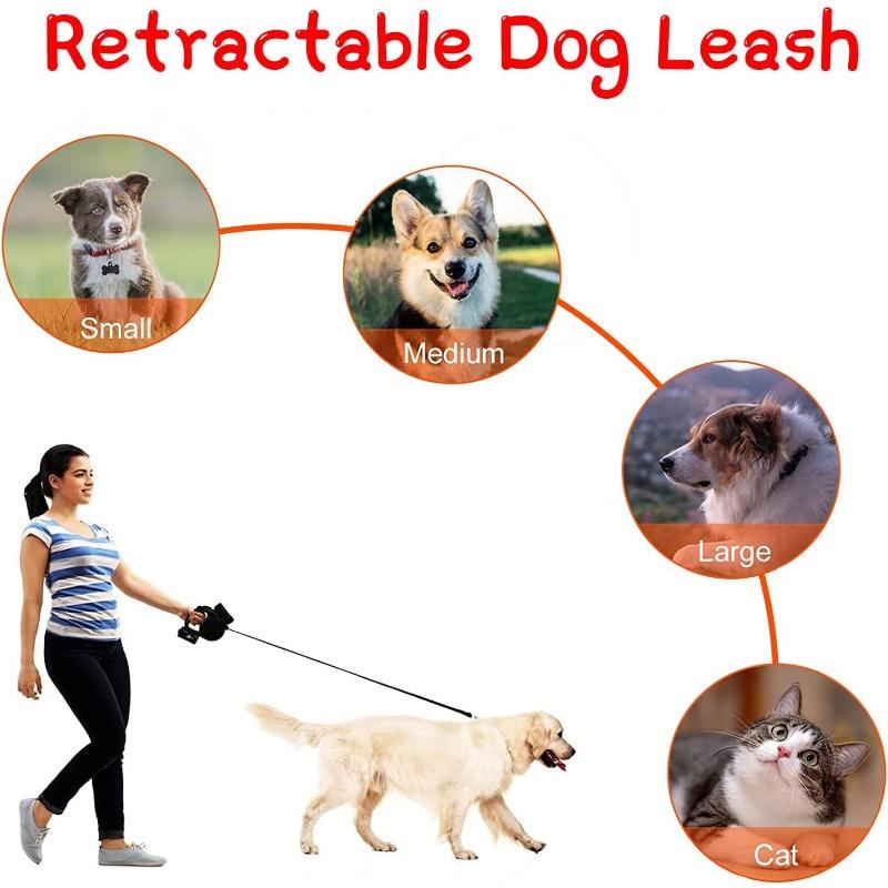 5m Retractable Dog Leash For Small Medium Dogs, One Button Break And Lock System, With Led Flashlight And Waste Bag Holder