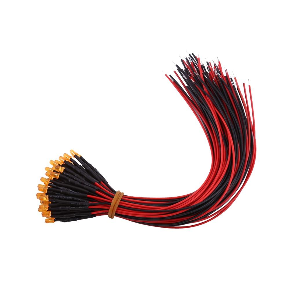 50 ШТ 3 мм Светодиоды с выводами DC 12 В Провода 20 см Рассеянные светодиодные лампы Красный Оранжевый Синий Медленно мигающие светодиодные лампы DIY Электроника