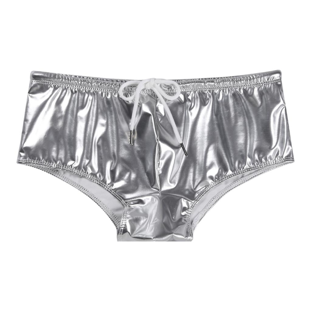 Мужские плавки из лакированной кожи с мокрым эффектом, шорты-боксеры с низкой посадкой и шнурком, купальники