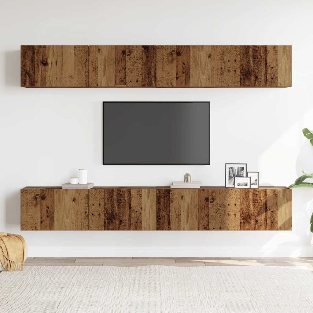 4 Piece Wall Mounted TV Cabinet Set Reclaimed Wood Look 100 x 30 x 30 cm