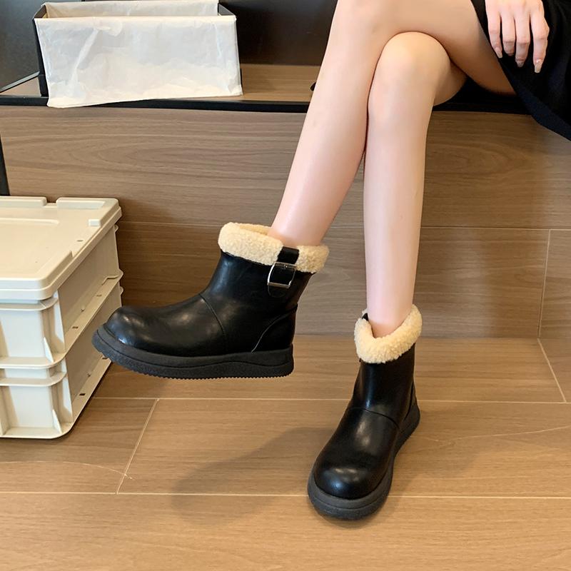 Fashion Women's Fur Platform Ankle Boots Sleeve Round Head Low Heels Women Shoes Comfortable Anti-slip Leisure One Kick Chelsea Boots