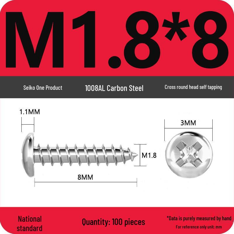 Galvanized Self-Tapping Screws, Round Head, White Zinc, PA Cross Pan, Pointed Tail M1.2-M4
