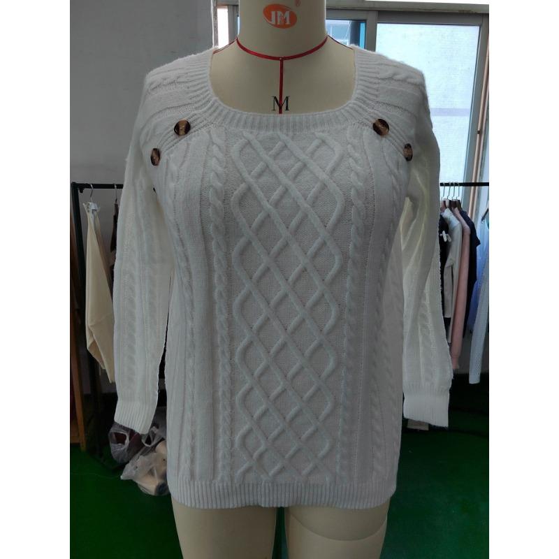 Осенне-зимний женский повседневный свитер с квадратным вырезом и пуговицами