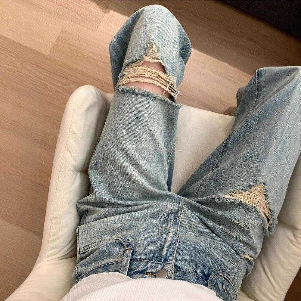 Удобные Универсальные Большого Размера Уличные Джинсовые Брюки Женские Прямые Тонкие Свободные Драпирующиеся Широкие Брюки Джинсы для Женщин Длинные Джинсовые Брюки