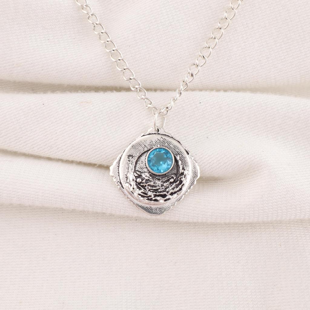 Swiss Blue Topaz Pendant Gemstone, 925 Solid Sterling Silver Pendant Jewelry, Handmade Pendant, Silver Jewelry For Gift