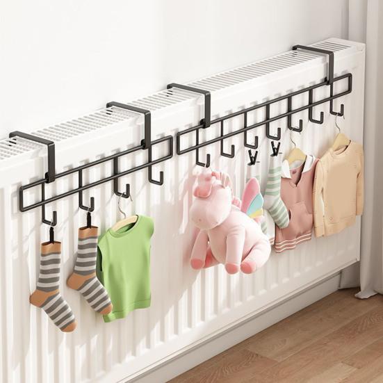 Крючок для хранения на радиаторе, большая грузоподъемность, несколько крючков, прочная металлическая конструкция, простая установка без сверления, держатель для сушки полотенец и носков